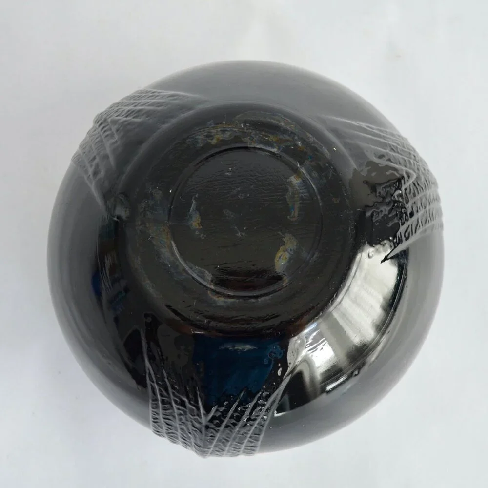 LE Smith Black Glass Bowl Glass Round Vase Art Deco